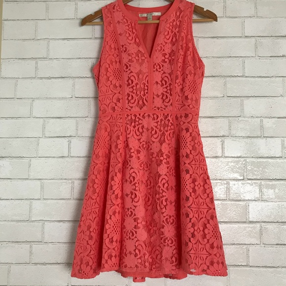 LC Lauren Conrad Dresses & Skirts - Lauren Conrad Fit and Flare Lace Coral Dress